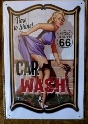 Plaque deco metalllique  pin up vintage car Wash