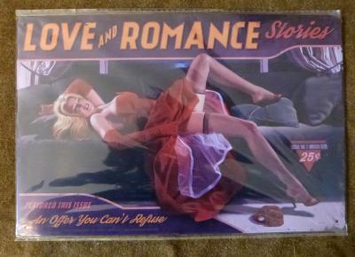 Plaque déco pin up Love Romance vintage
