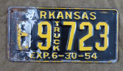 plaque d imatriculation Arkansas 1954