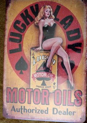 plaque déco métallique pin up lucky lady motor oil