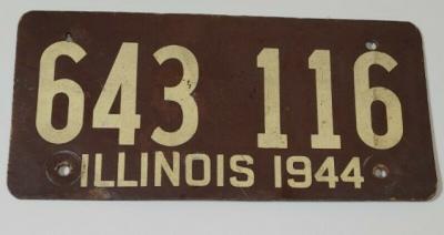 plaque dimmatriculation Illinois 1944